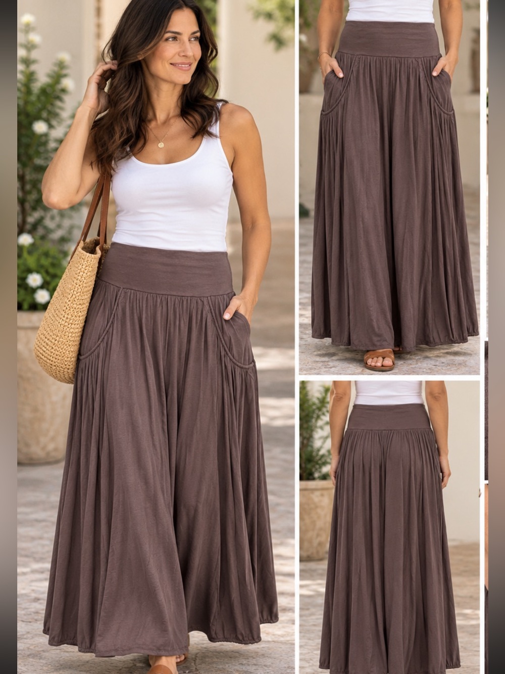 Garnet Hill favorite Maxi Skirt taupe Size Large Like New